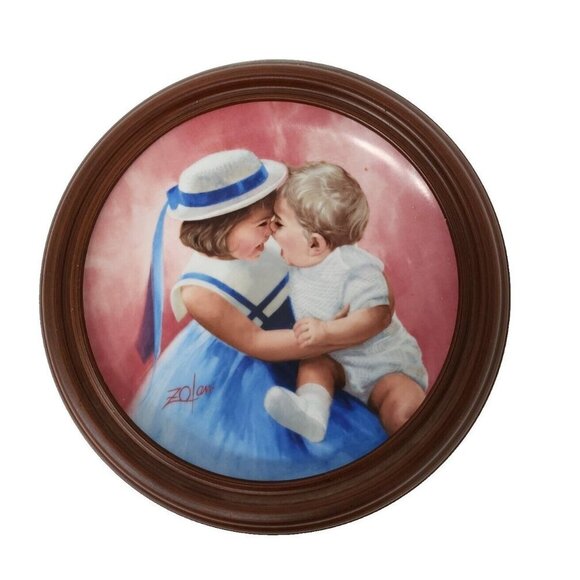 Vintage Zolan Mothers Angel Decorative Framed Wall Hanging Collector Plate - Picture 1 of 10